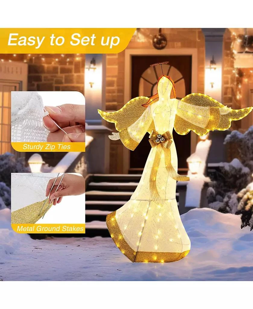 Costway 5.2 FT Lighted Angel with Halo & Bow Zip Ties & Ground Stakes 180 LED Lights 9