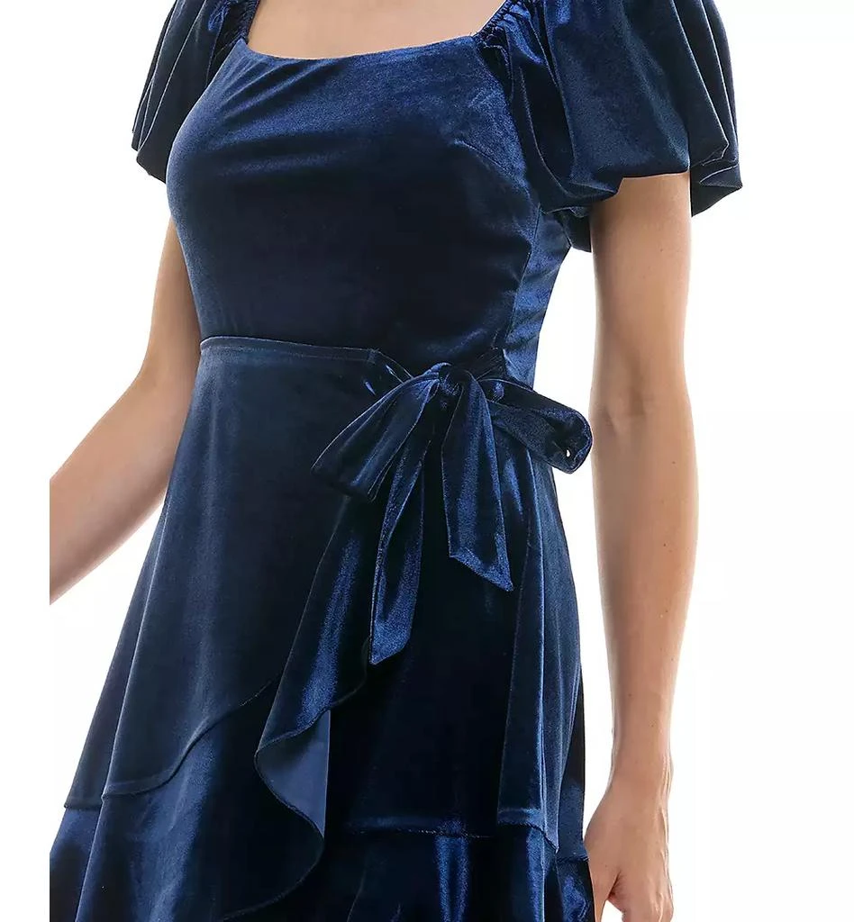 Trixxi Juniors' Puff-Sleeve Faux-Wrap Velvet Dress 5