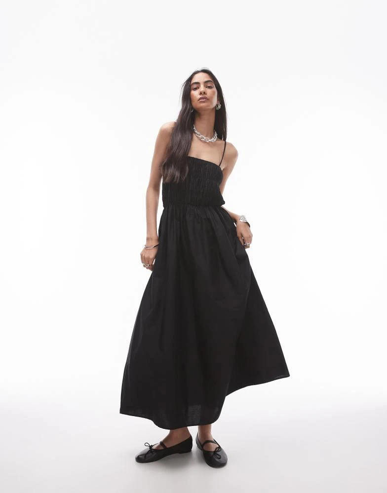 Topshop Topshop poplin bandeau maxi dress in black 1