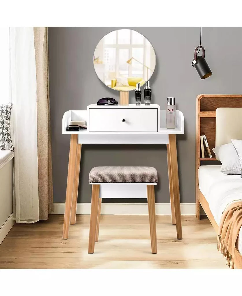 Volenca 2-Pc. Wood Mirror Vanity Dressing Table Set with Drawer 2