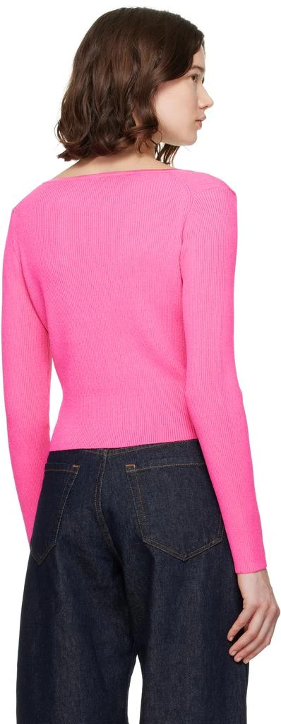 Versace Pink Safety Pin Ribbed Knit Fitted Cardigan 3