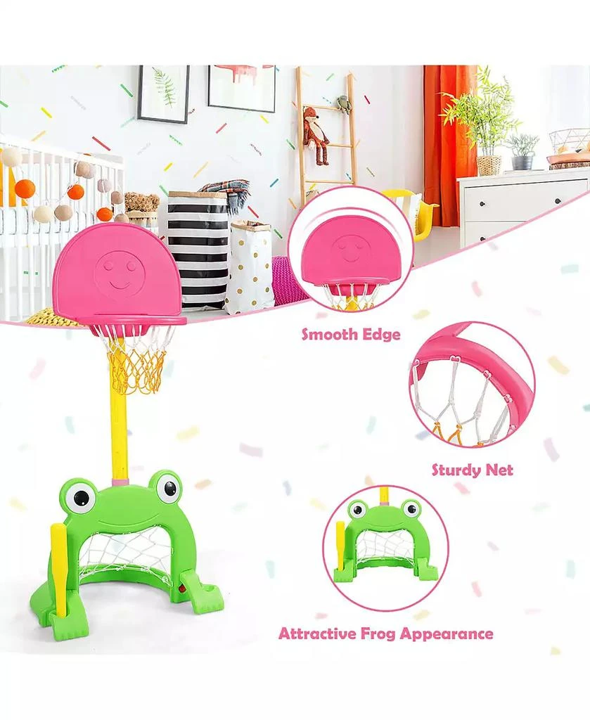 Costway 3-in-1 Kids Basketball Hoop Set Adjustable Sports Activity Center w/Balls 10