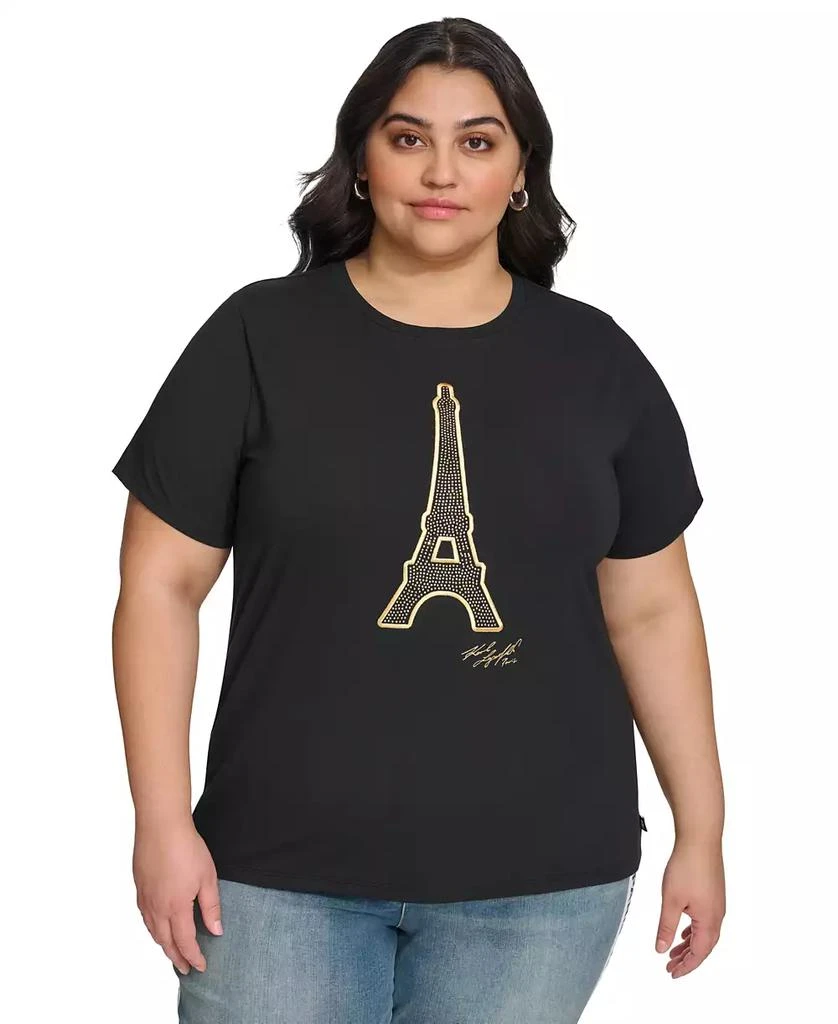 Karl Lagerfeld Paris Plus Size Eiffel Tower Embellished T-Shirt, First@Macy’s 1