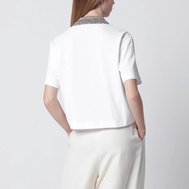 Brunello Cucinelli White polo shirt with Dazzling Knit Collar 3