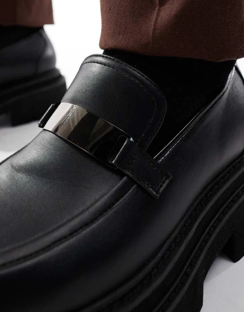 ASOS ASOS DESIGN chunky loafer in black with silver hardware 3
