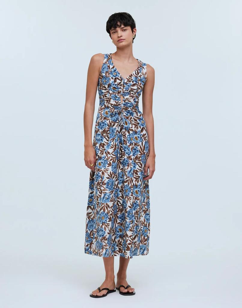 Madewell Sleeveless V-Neck Midi Dress in Floral