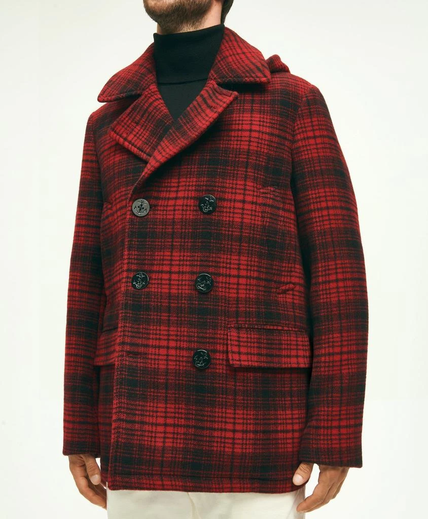 Brooks Brothers Wool Hooded Buffalo Check Pea Coat 6