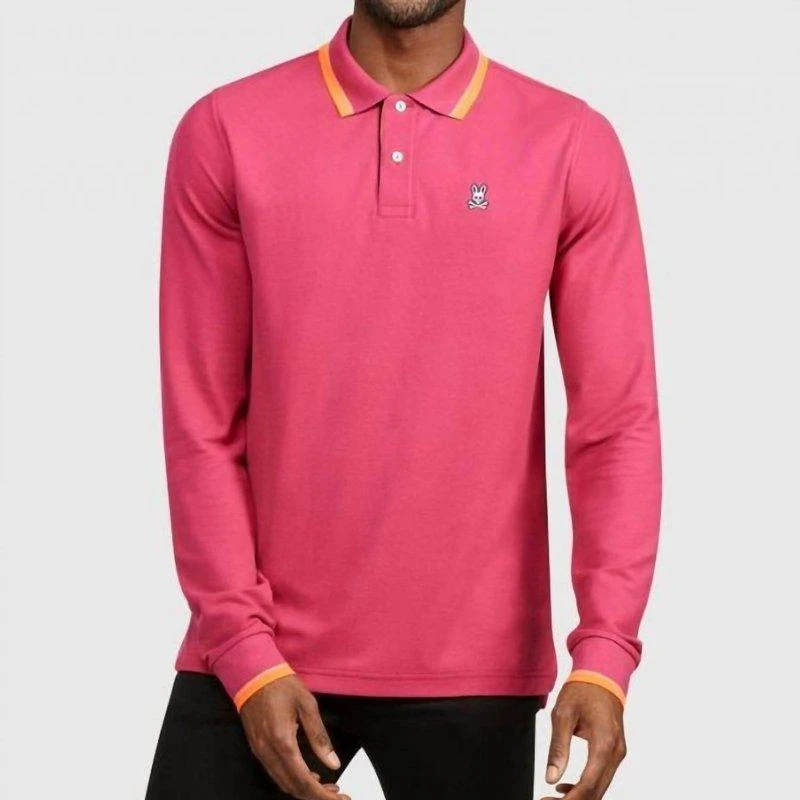 Psycho Bunny Long Sleeve Tipped Polo In Cranberry 1