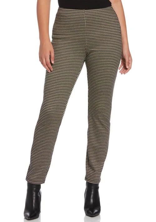 Rafaella Womens Houndstooth Jacquard Pull On Slim Leg Pants 1
