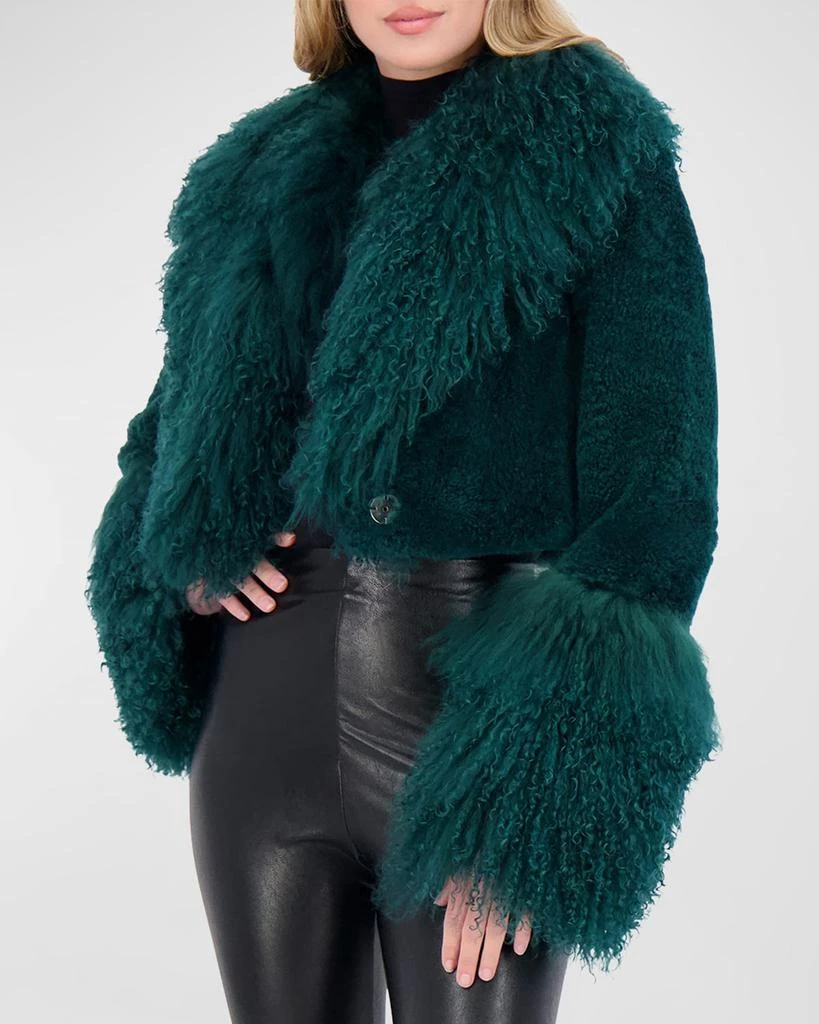 Gorski Cashmere Goat Fur Crop Bolero Jacket with Mongolian Goat Fur Collar and Cuffs 8