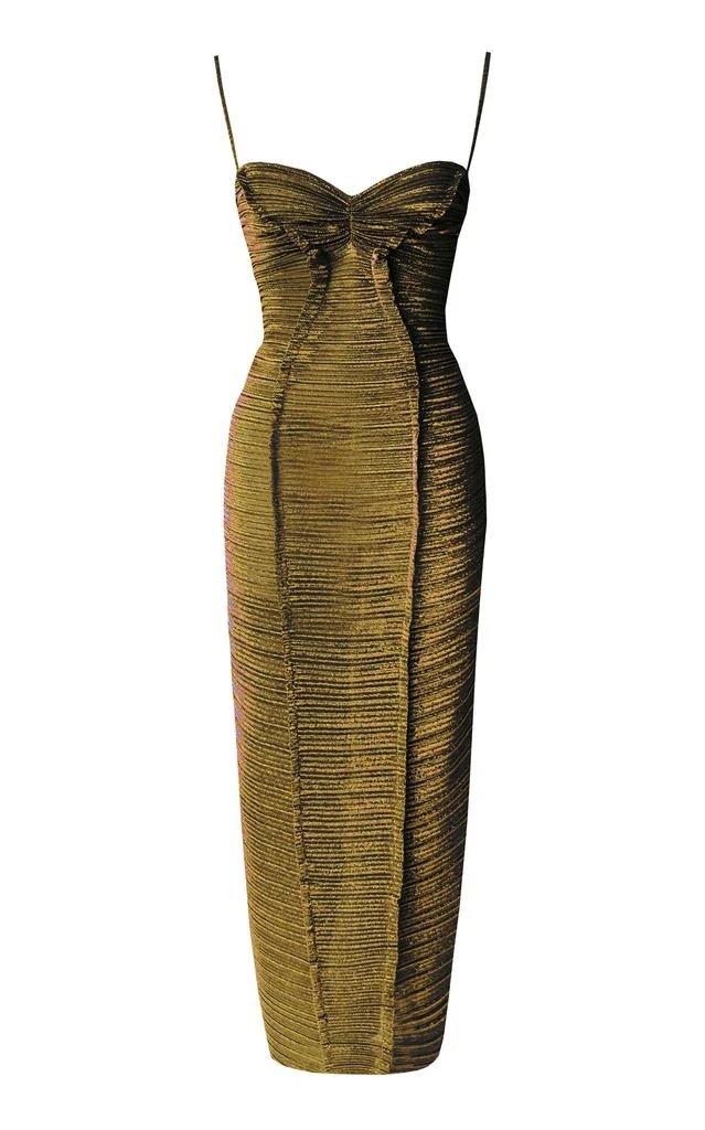 green emerald velvet dress Sahara Gold Metallic Knit Side Splits Maxi Dress