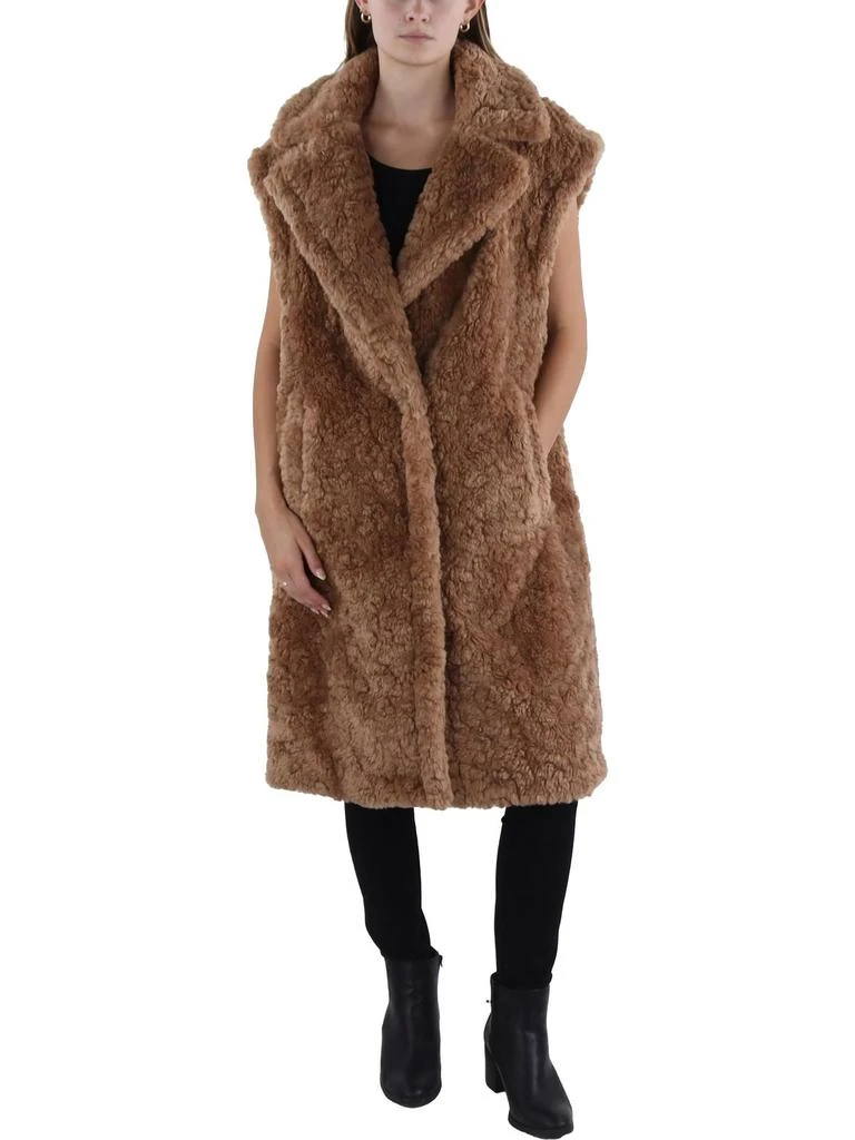 BCBG Womens Notch Collar Midi Faux Fur Coat 1