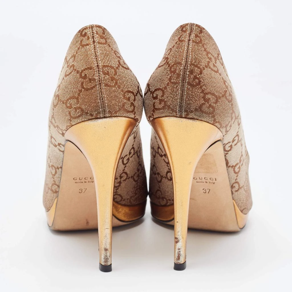 Gucci Gucci Bronze GG Canvas and Leather New Hollywood Horsebit Peep Toe Pumps Size 37 5