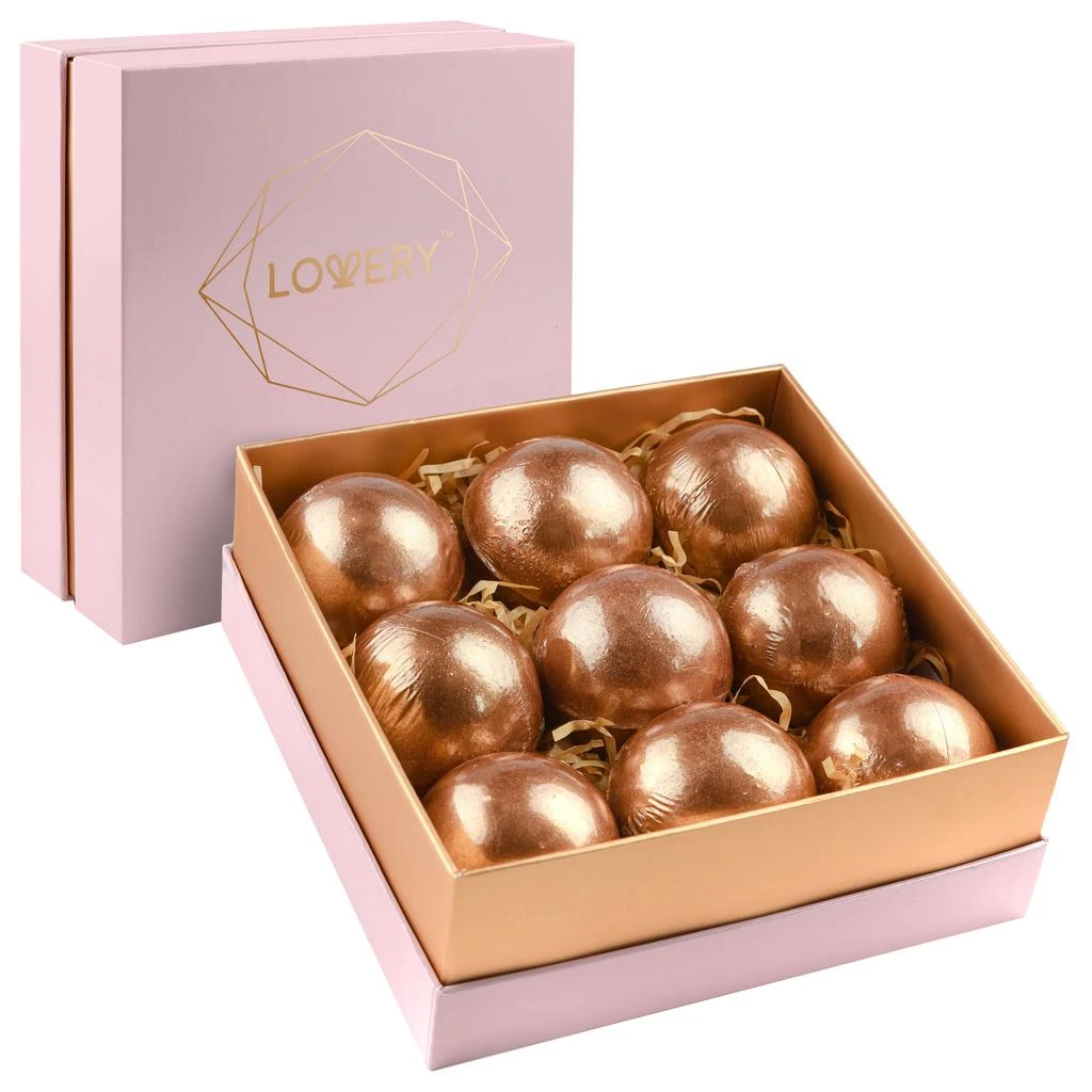 Lovery 24K Rose Gold Bath Bombs Gift Set, 9 Scented Bubble Bombs