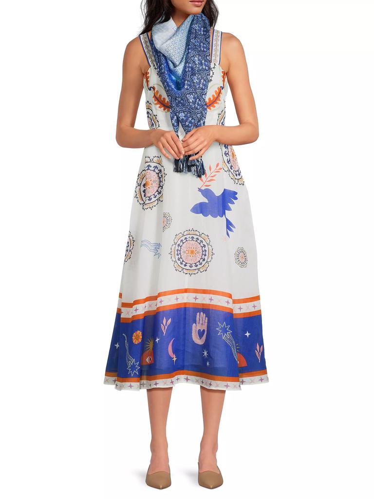 Johnny Was Luisa Abstract Linen Midi-Dress