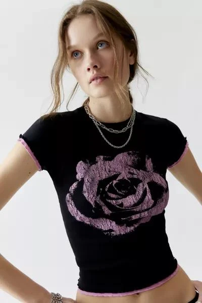 Urban Outfitters Rose Lettuce Edge Baby Tee 1