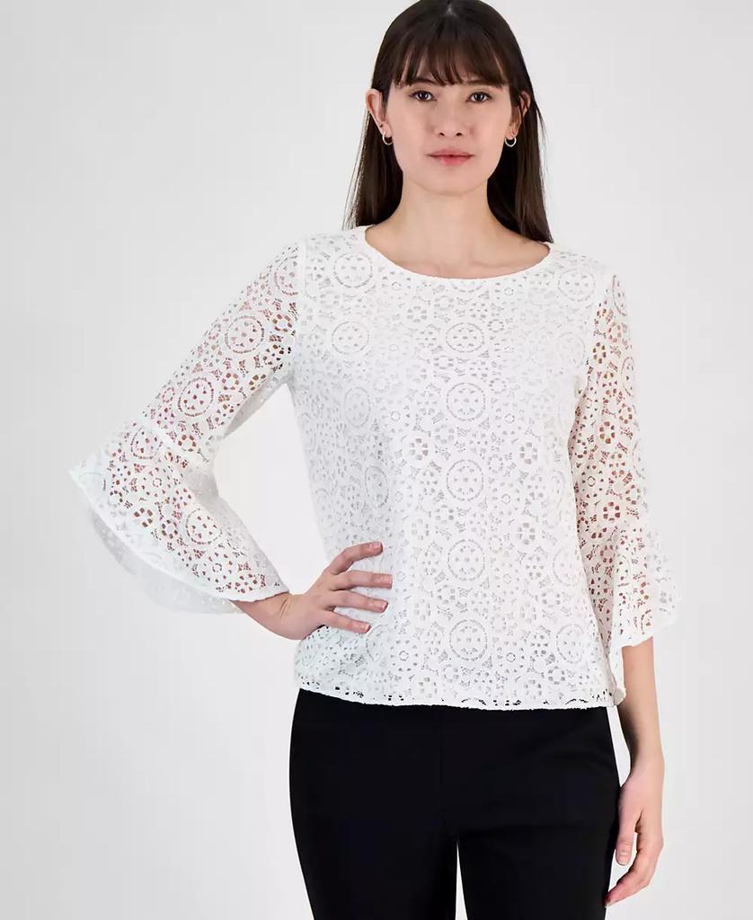 Kasper Women's Box-Pleat Keyhole Floral Top, Regular