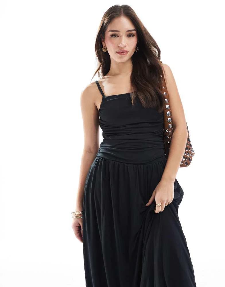HOLLISTER Hollister strappy back puffball maxi dress in black 2