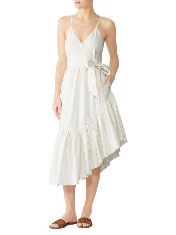 Marissa Webb Kierra Pinstriped Linen Blend Midi Dress