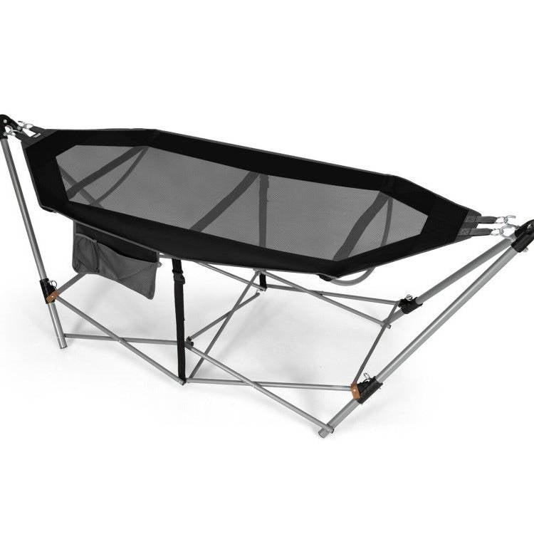 QuikFurn Black Portable Camping Foldable Hammock with Stand and Carry Case