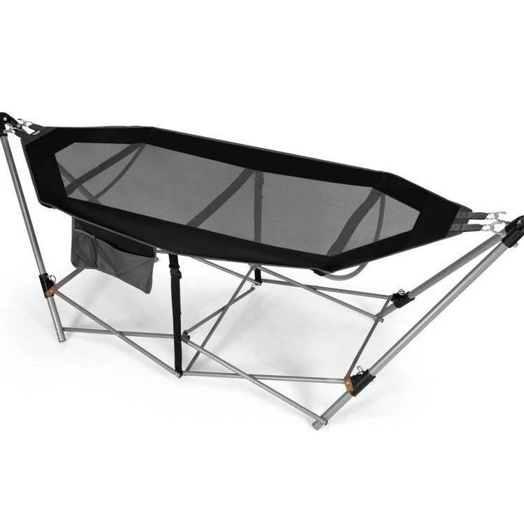 QuikFurn Black Portable Camping Foldable Hammock with Stand and Carry Case 2