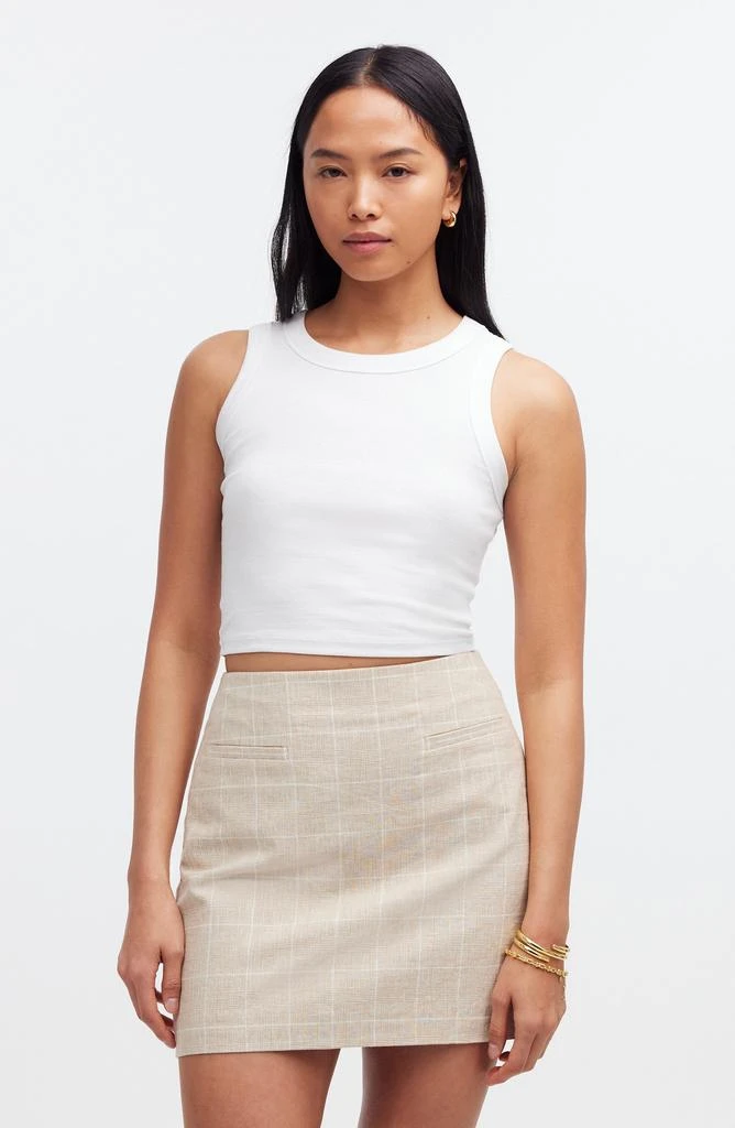 Madewell Windowpane Check Welt Pocket Linen & Cotton Miniskirt 6