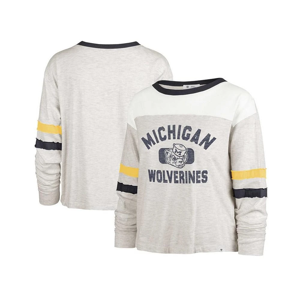 '47 Brand Women's Oatmeal Distressed Michigan Wolverines Vault All Class Lena Long Sleeve T-shirt 1