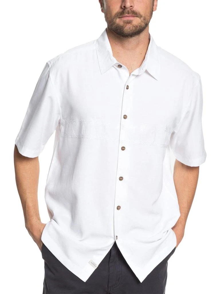 Quiksilver Mens Embroidered Short Sleeves Button-Down Shirt 1