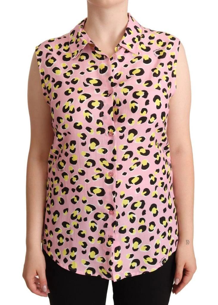 Love Moschino Leopard Print Sleeveless Colla Polo Women's Top