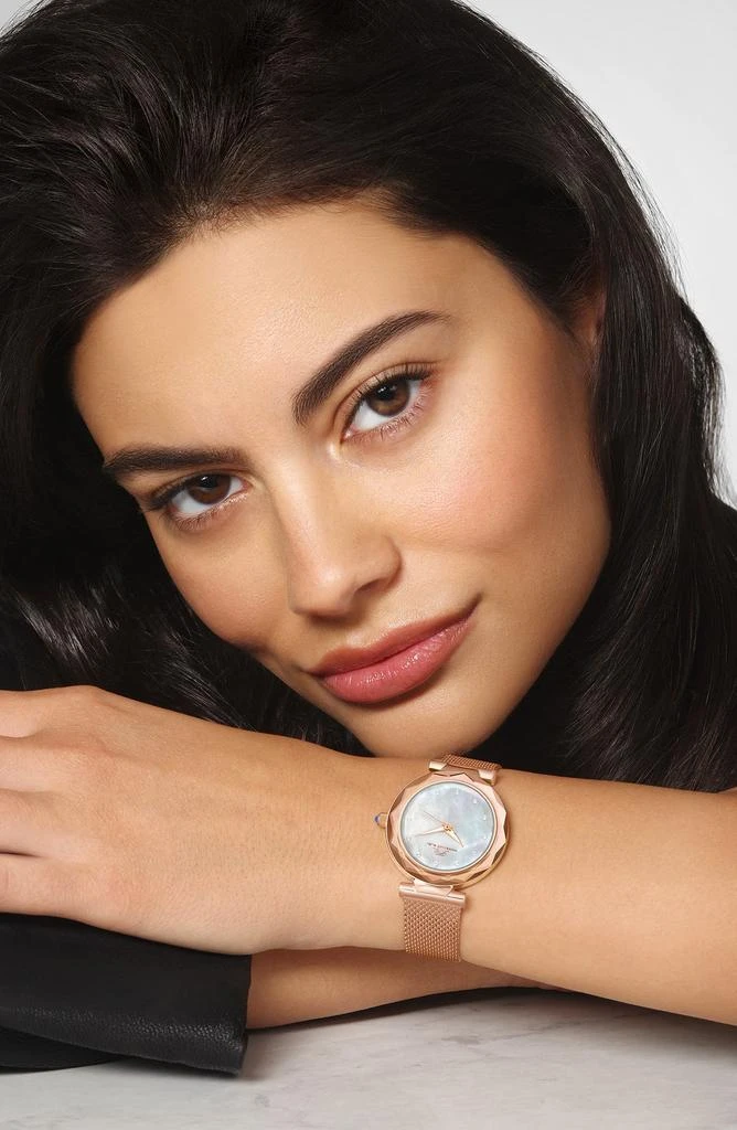 Porsamo Bleu Hazel White Topaz Mother of Pearl Dial 3-Hand Quartz Mesh Strap Watch, 33mm 2