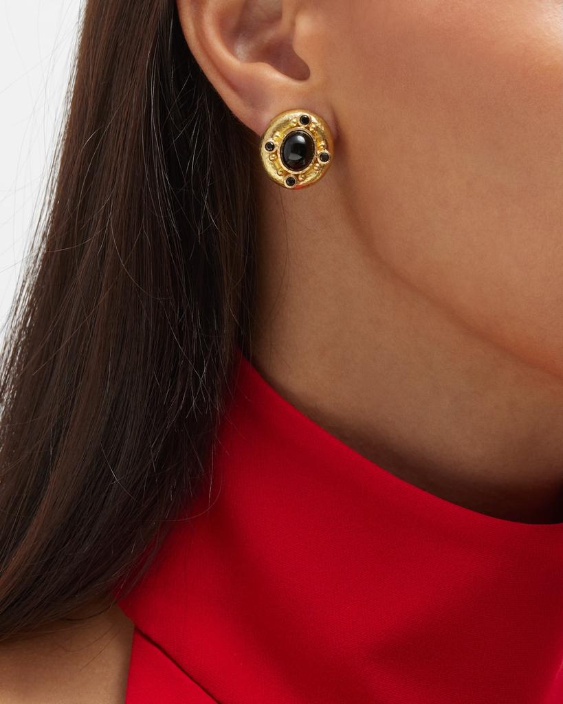 Elizabeth Locke 19K Yellow Gold Black Onyx Earrings with Black Spinel