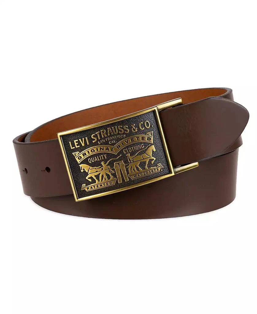 Levi's Men's Western Leather Belt with Removable Plaque Buckle