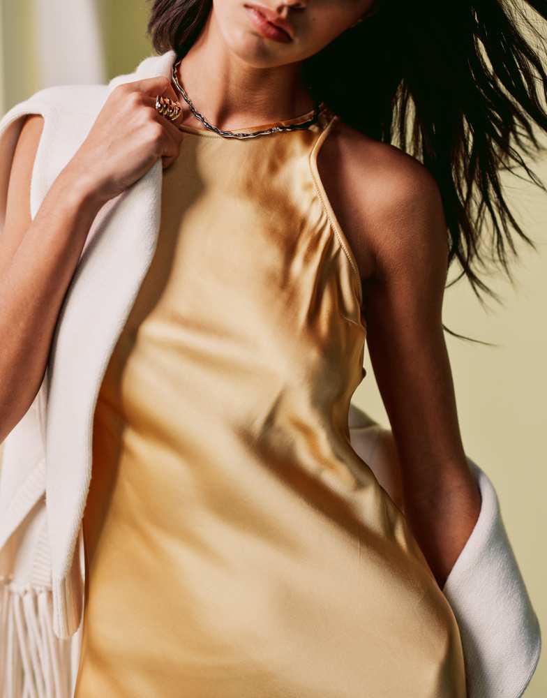 & Other Stories & Other Stories bias cut satin midi dress in yellow