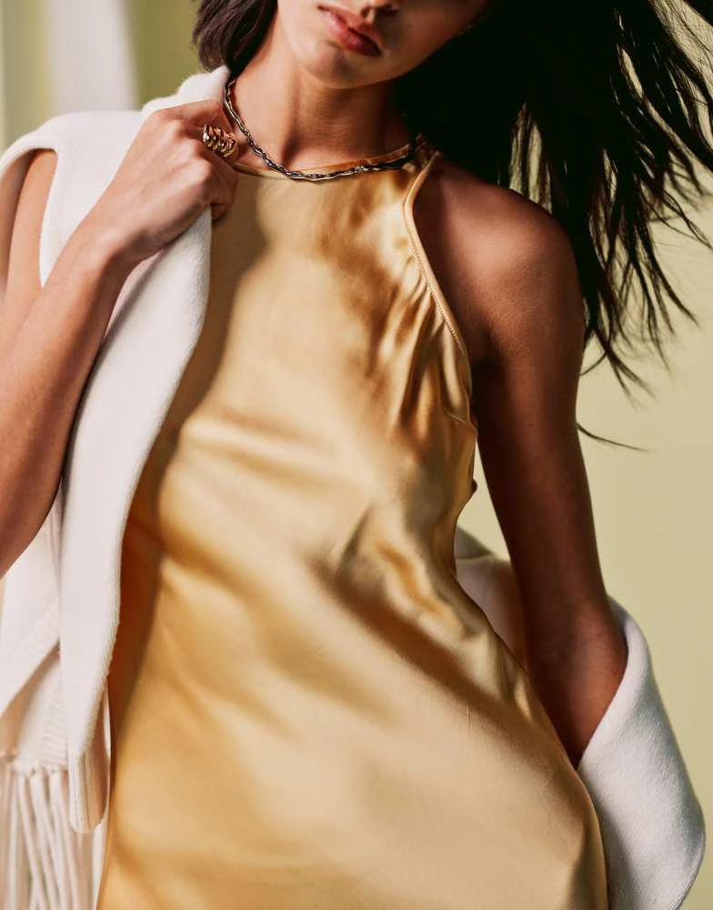 & Other Stories & Other Stories bias cut satin midi dress in yellow 2