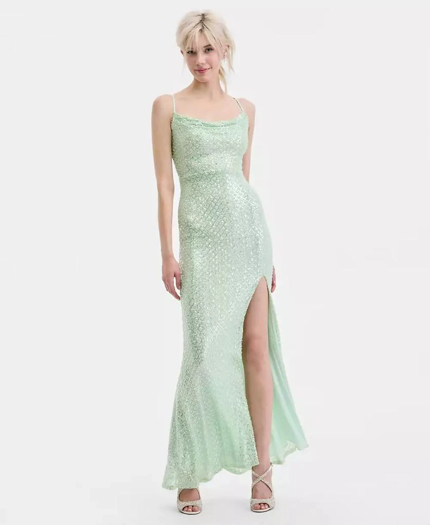 B Darlin Juniors
 Beaded V-Neck Lace-Up-Back Gown