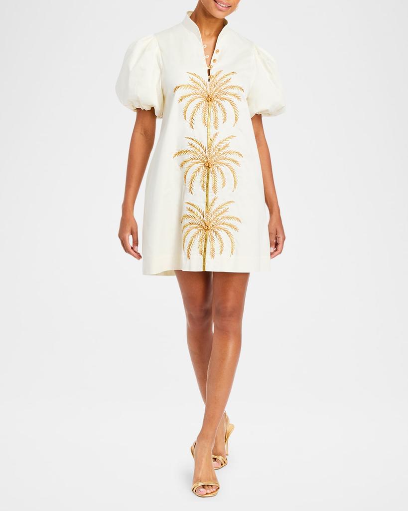 Mestiza New York Elliana Puff-Sleeve Palm Tree Mini Dress