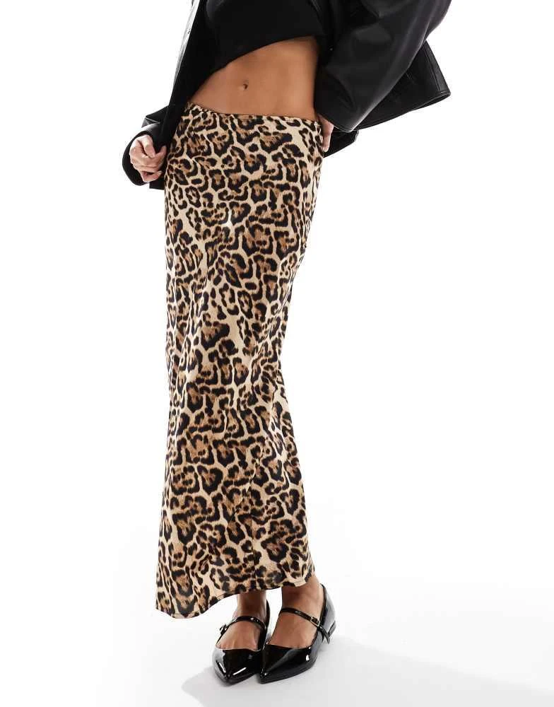 Brave Soul Brave Soul satin maxi skirt in leopard print 2