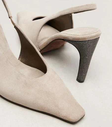 Brunello Cucinelli 80 Monili suede slingback pumps 5