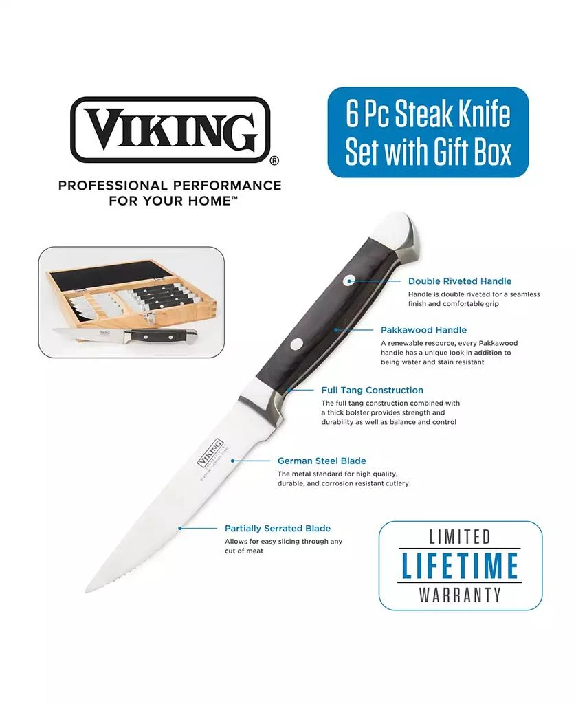 VIKING 6 Piece Pakkawood Steak Knife Set with Box 4