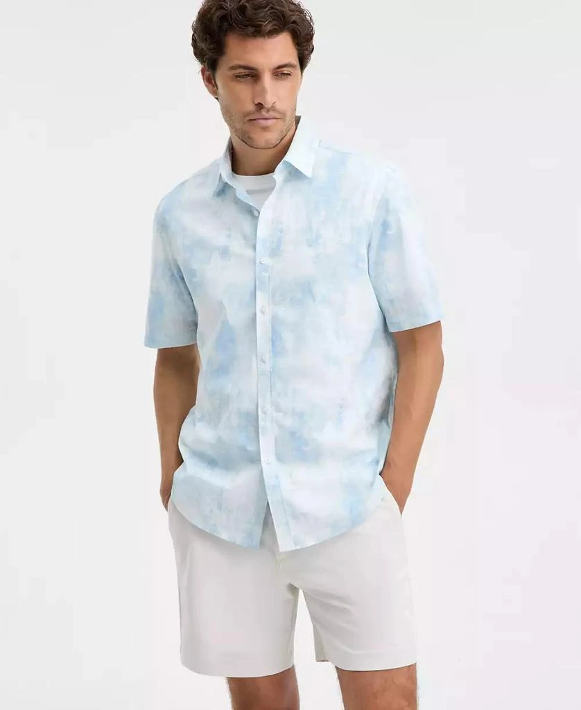 alfani short sleeve dress shirts NEW MENS ALFANI SHORT SLEEVE BLUE TEXTURED BUTTON FRONT SHIRT S