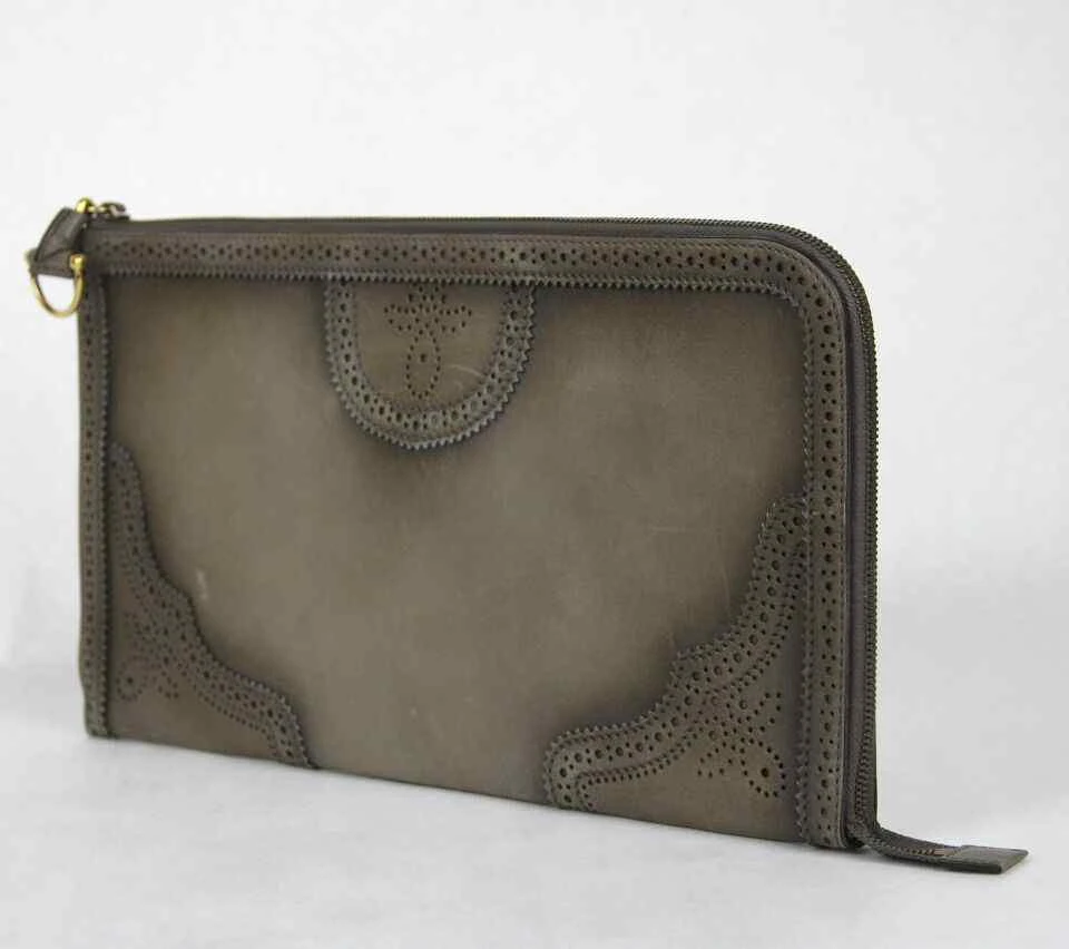 Gucci GUCCI Women's Duilio Brogue Zip Around Leather Clutch Bag 4