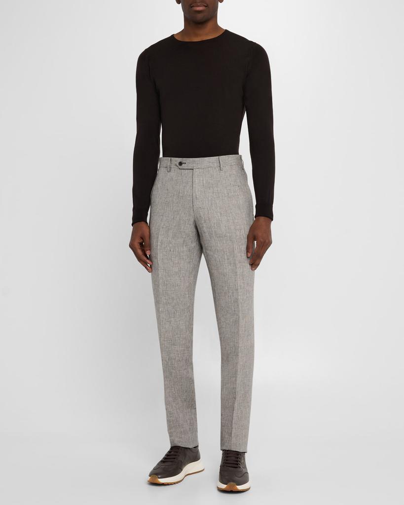 Zanella Men's Parker Linen Check Flat-Front Pants