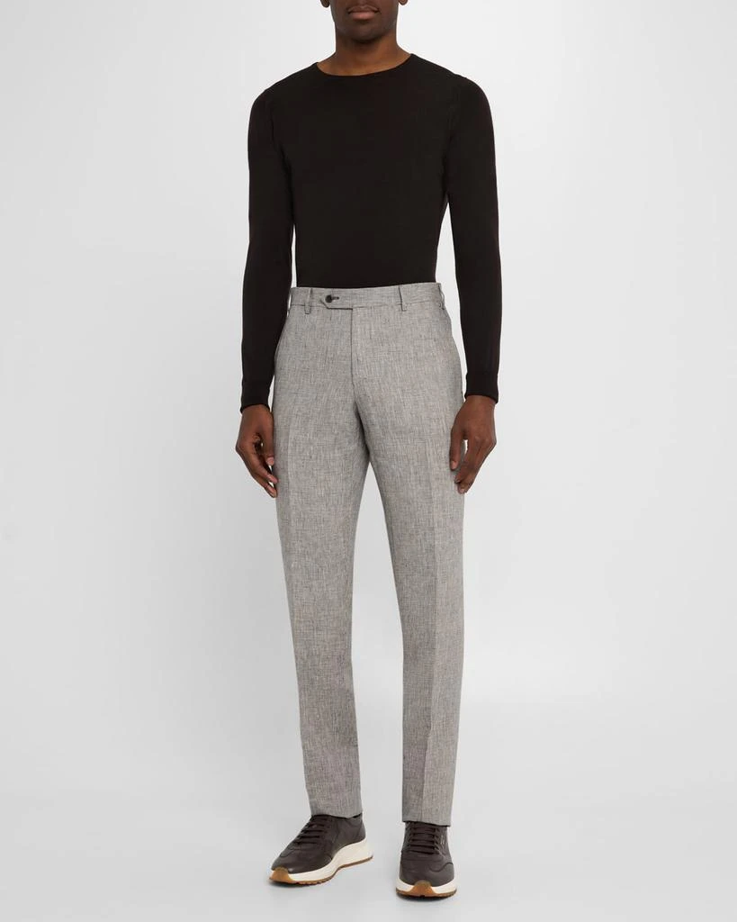 Zanella Men's Parker Linen Check Flat-Front Pants 2