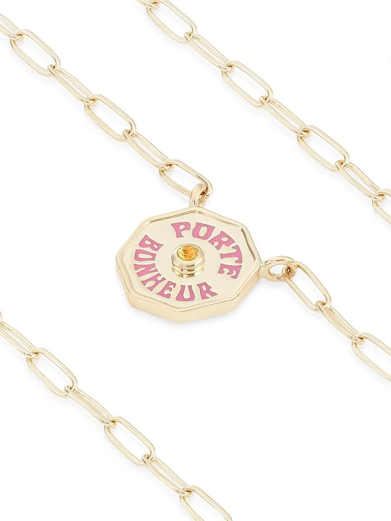 Marlo Laz Je Porte Bonheur 14K Yellow Gold, Citrine & Hot Pink Enamel Paper Clip Chain Necklace 4