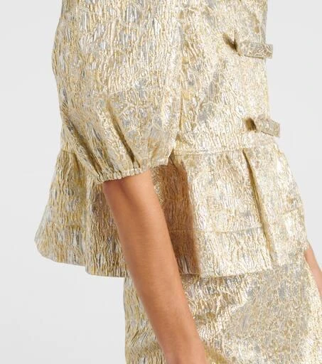 Ganni Puff-sleeve brocade top 5