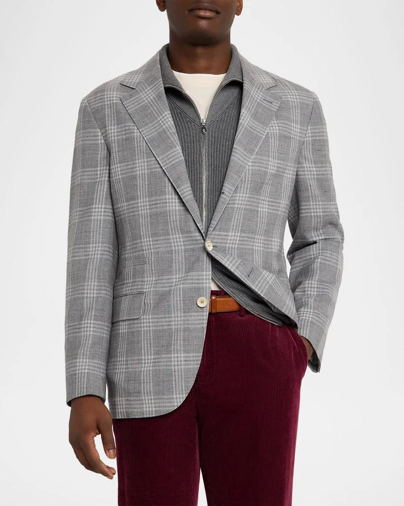 Brunello Cucinelli Men
s Wool, Silk and Linen Plaid Single-Breasted Suit Jacket 4