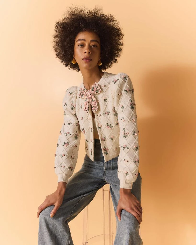 Alice + Olivia Kitty Floral Puff-Sleeve Cardigan 5