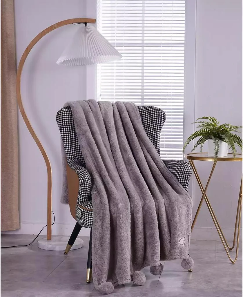 BCBG Plush Throw Blanket with Pom Poms, 50" x 70", Created for Macy's 1