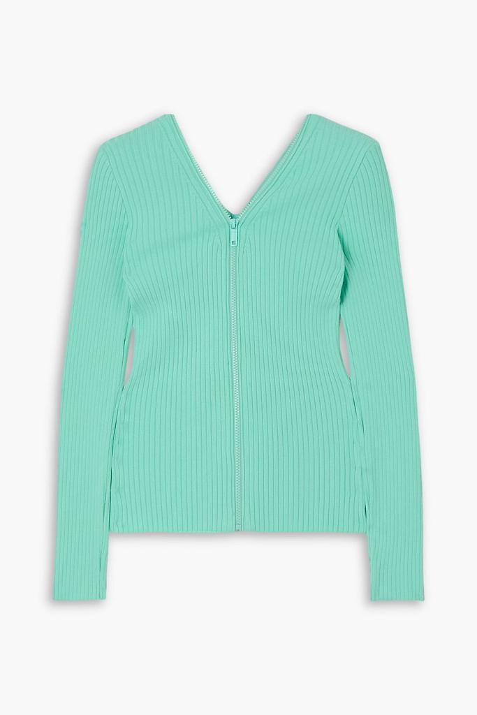 courreges Zip-detailed ribbed-knit cardigan