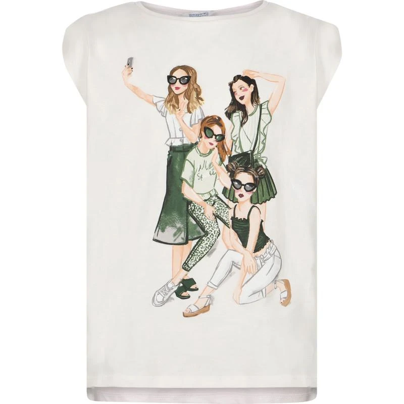 Mayoral Girls selfie print set of leggings and top in white and khaki green 2